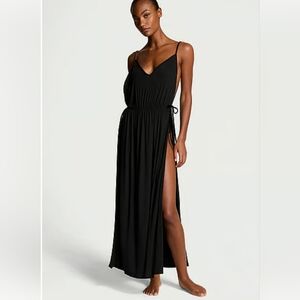 Victorias Secret Ribbed Modal Velvet-Trim Long Slip Dress